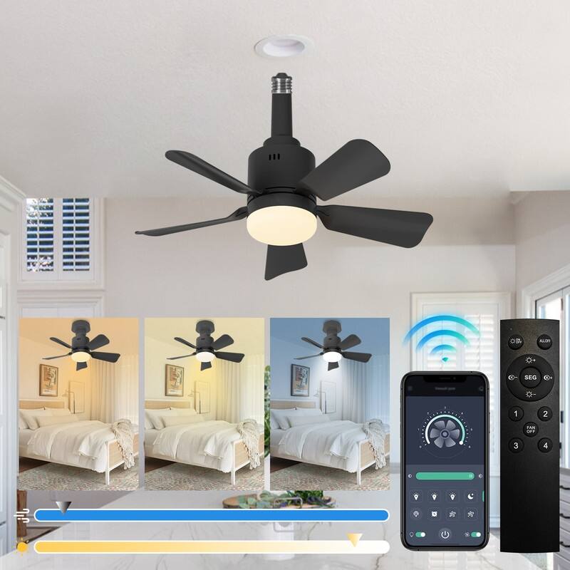 18-Inch E26/E27 Screw-in Ceiling Fan with Dimmable LED Light - N/A - black