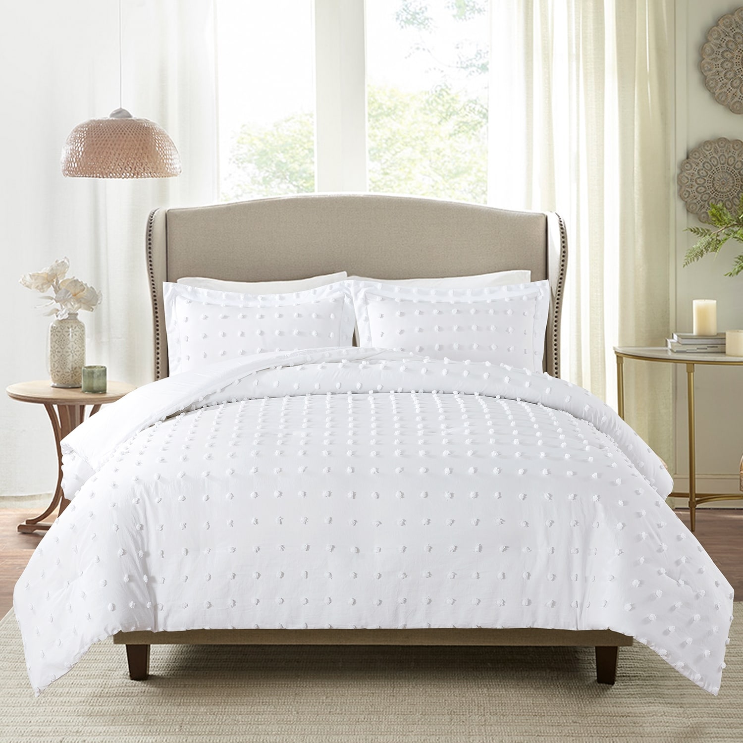 Benign Antarktis assimilation Tufted Pom Pom White Bedding Jacquard Comforter Set - On Sale - Bed Bath &  Beyond - 36034714