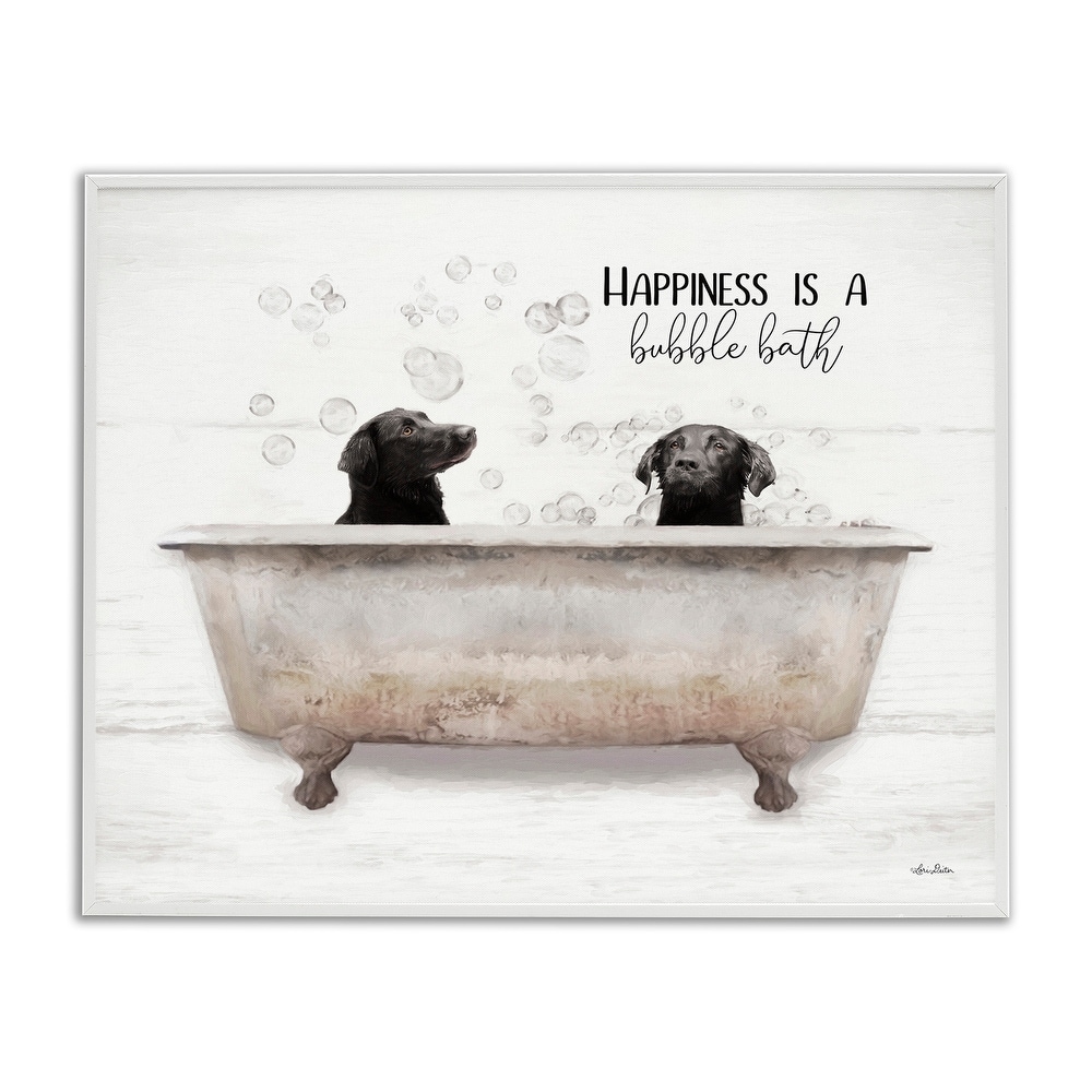 Stupell Animal Bathroom Happiness is a Bubble Bath Dog Quote Framed Wall Art