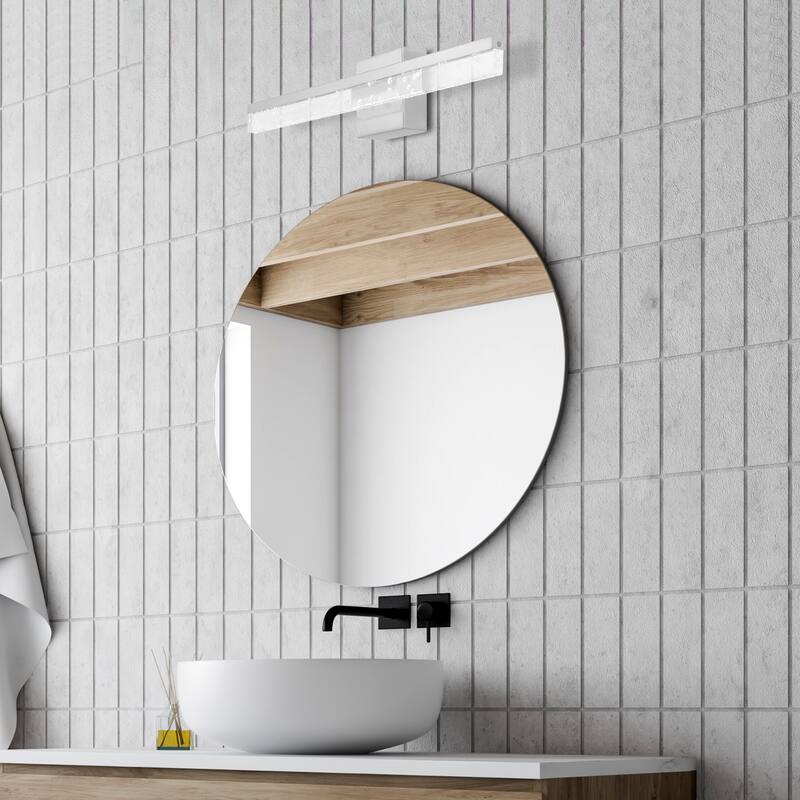 Baxter 22" 1-Light Modern Contemporary 360-Degree Rotatable Iron/Seeded Acrylic Integrated LED Vanity Light, by JONATHAN Y