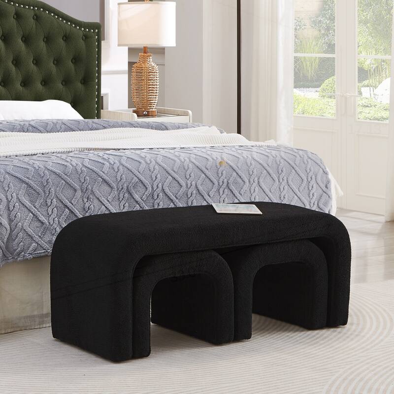 Set of 3 U-Shaped Modern Bench Teddy Ottoman - Black