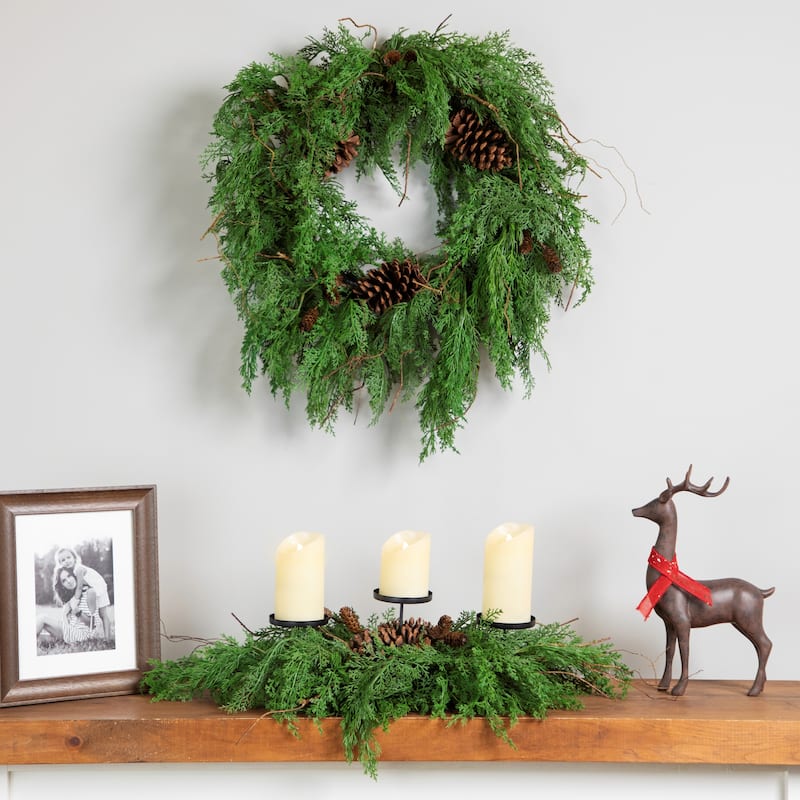 Pine Cones and Cedar Artificial Christmas Wreath - 26" - Unlit