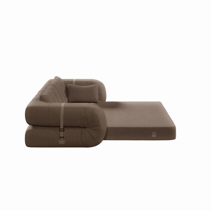 78.7" Foldable Sofa Bed, Teddy Fabric Convertible Floor Sofa Couch with Pillow, Upholstered Loveseat Sleeper Bed for Living Room