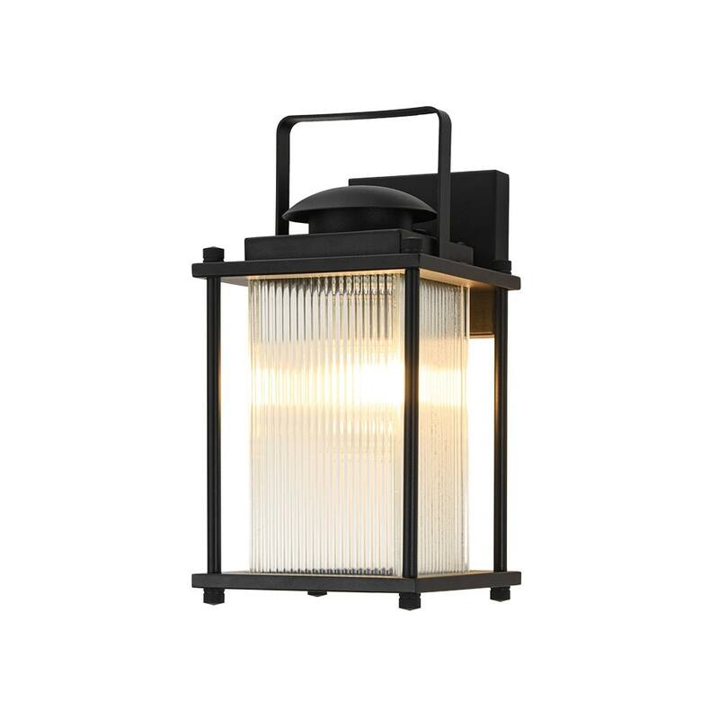 Rectangle Ribbed Glass Cage Outdoor Wall Sconce Porch Light