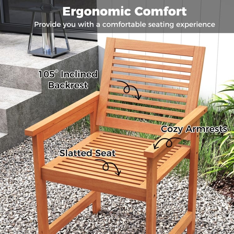 Natural Wood Patio Chairs Set of 2 with Ergonomic Backrest and Slatted Seat - 24.5" x 22" x 32.5"