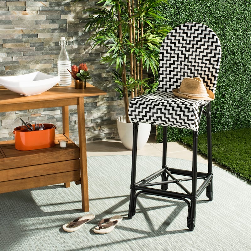 SAFAVIEH Outdoor Rhianna 29.5-inch Bar Stool - 17Wx23Dx46H - Black/White