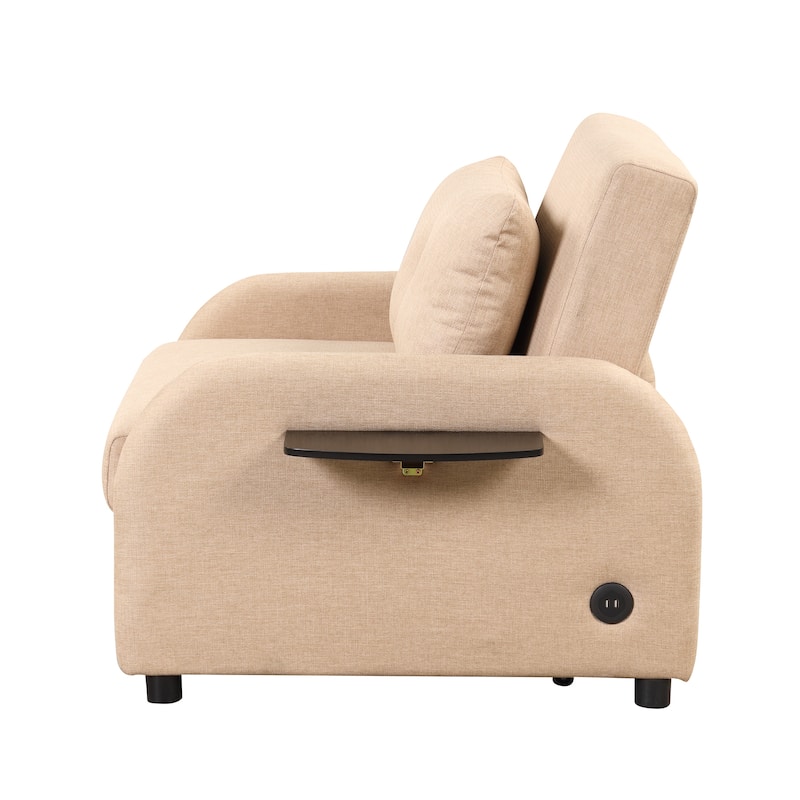 48.8"2-Seater Sleeper Sofa 3 in 1 with 2 Wing Table and USB Charge