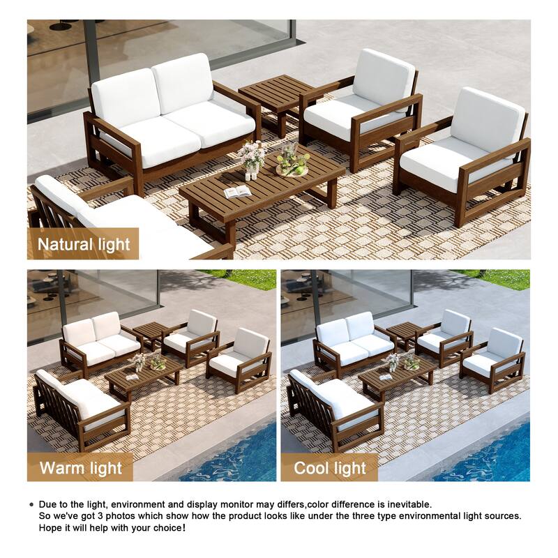 Oversize Teak Wood Loveseat Armchair Outdoor Patio Conversation Set with Cushion