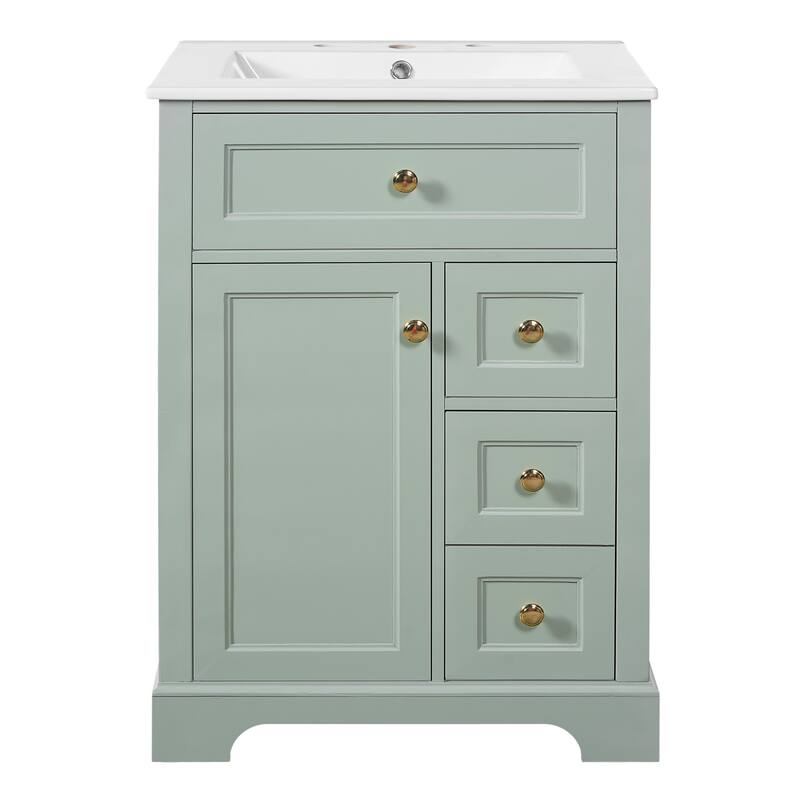 Roomfitters 24" Bathroom Vanity with Sink, Solid Pinewood Frame, 3 Drawers & Cabinet with 2-Tier Door Rack