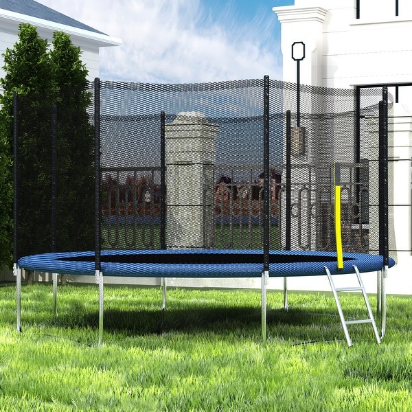 Trampoline with ladder deals and enclosure
