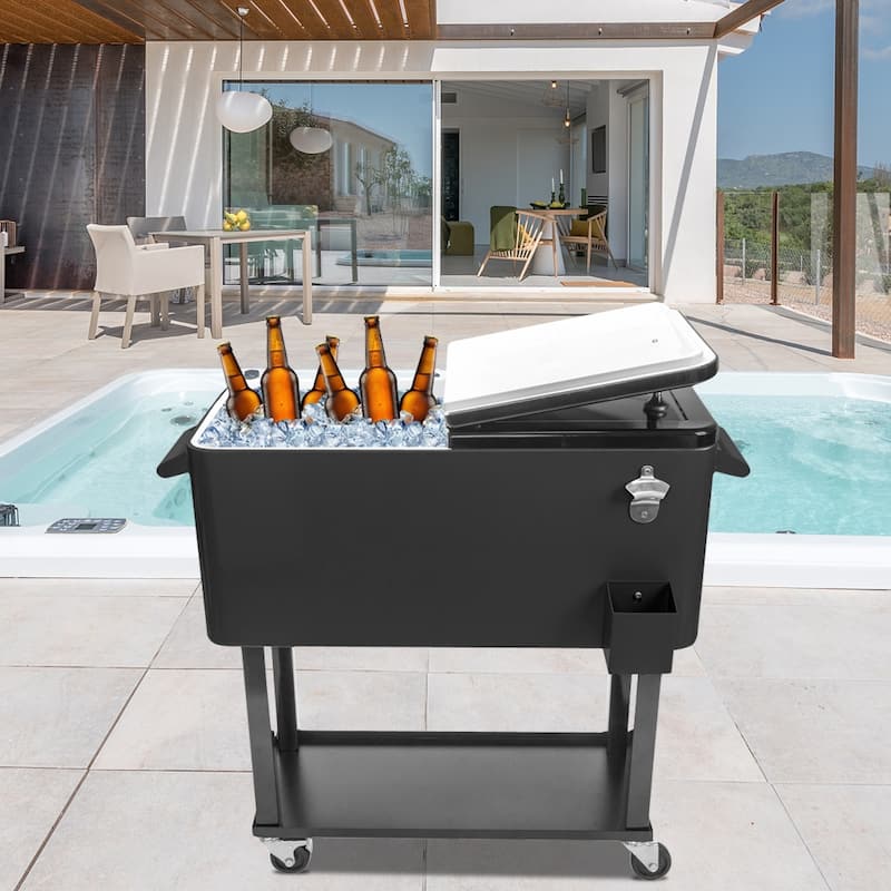 Black Ice Chest Square Foot Tube With Drain Pipe Cooler Cart - N/A - Black