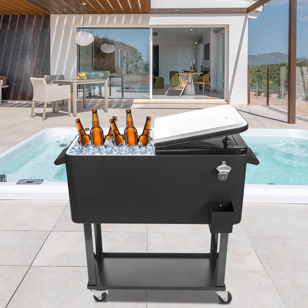 Black Ice Chest Square Foot Tube With Drain Pipe Cooler Cart - N/A