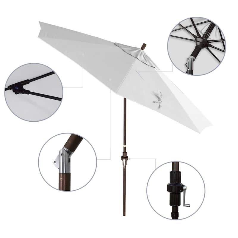 California Umbrella 9' Rd Patio Umbrella Bronze Aluminum Frame Fiberglass Ribs Crank Lift Collar Tilt Sunbrella - Natural