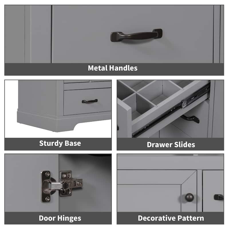 36" Freestanding Bathroom Vanity with Ceramic Sink, 6 Drawers, Soft Close Cabinet, Solid Wood and MDF Construction