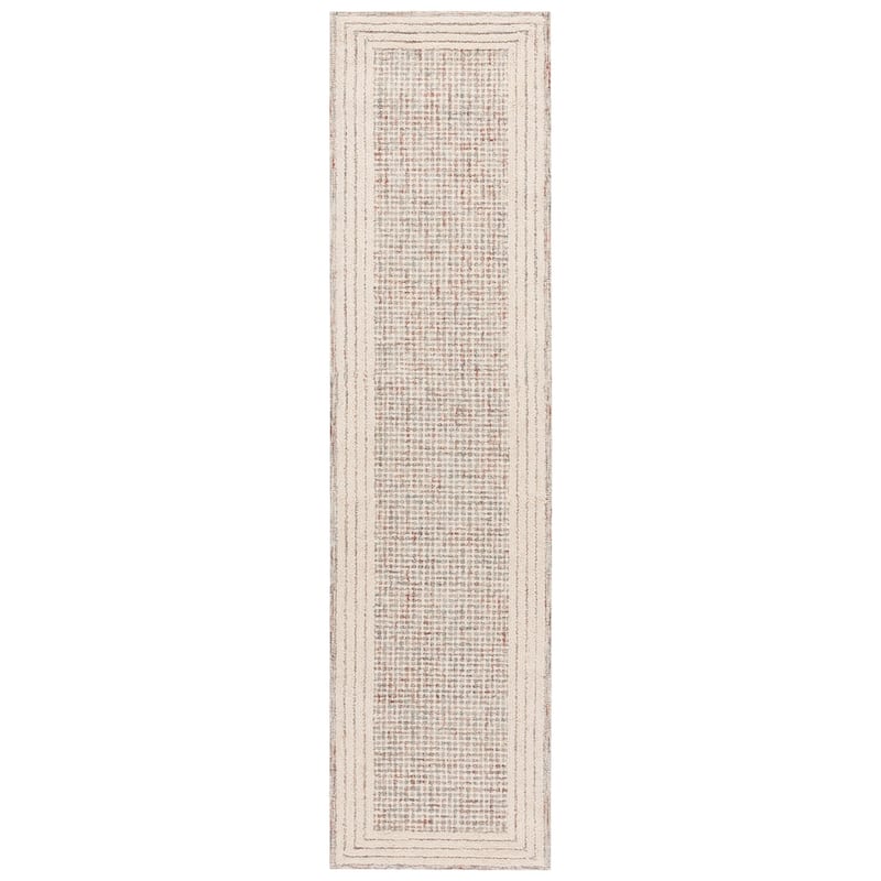 SAFAVIEH Handmade Ebony Dorith Border Wool Rug - 2'3" x 9' Runner - Ivory/Red