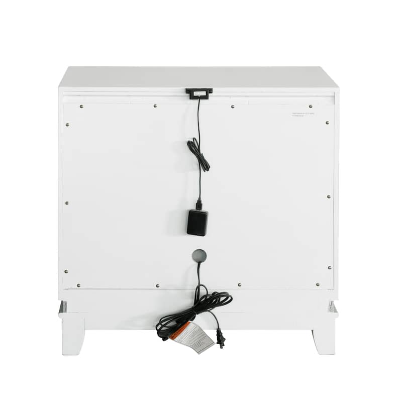 Roundhill Furniture Galaxy 2-Drawer Bedroom Nightstand with LED Lights in Pearlized White