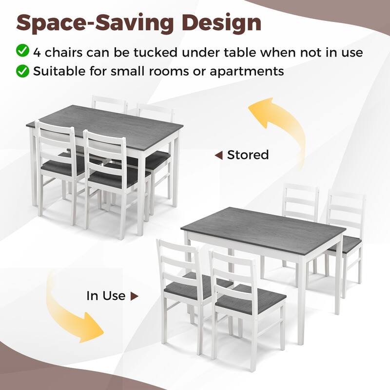 5-Piece Wooden Dining Set with Rubber Wood Table and 4 Chairs Comfortable Seating for Small Spaces