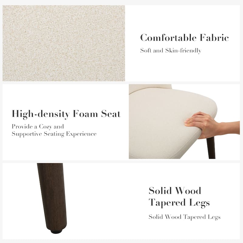 Set of 2 Wooden Dining Chairs, Beige Upholstered Fabric for Kitchen & Dining Room