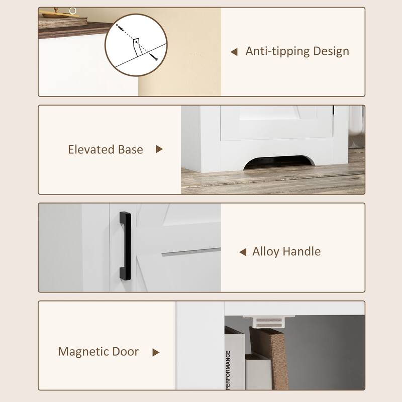 HOMCOM Farmhouse Storage Cabinet with Adjustable Shelf, Single Barn Door Small Bathroom Storage Cabinet for Living Room