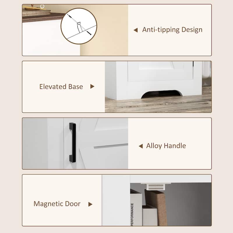 Rustic White and Brown Barn Door Storage Cabinet with Adjustable Shelves and Farmhouse Design - 15.7" W x 15" D x 47.2" H