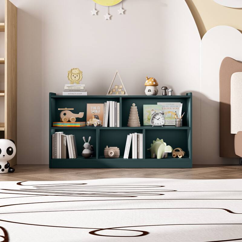 Wooden Storage Cabinet with 5 Sections, Montessori Kids Bookshelf and Toy Organizer for Nursery, Playroom & Classroom