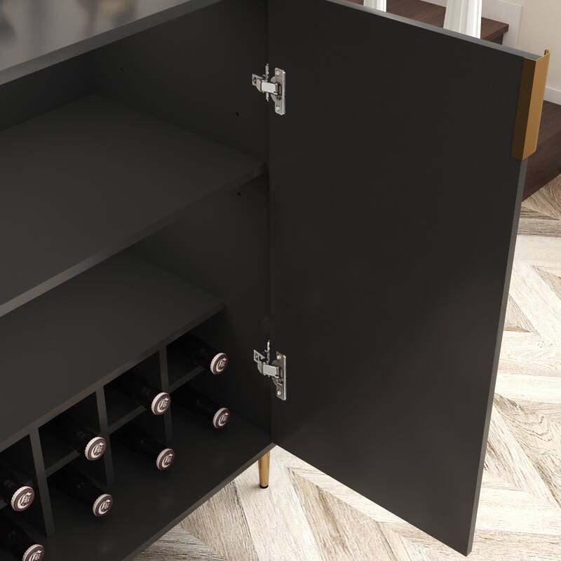 Anmytek Black and Gold Wine Cabinet with 12 Bottle Rack Modern Bar Storage for Living Room
