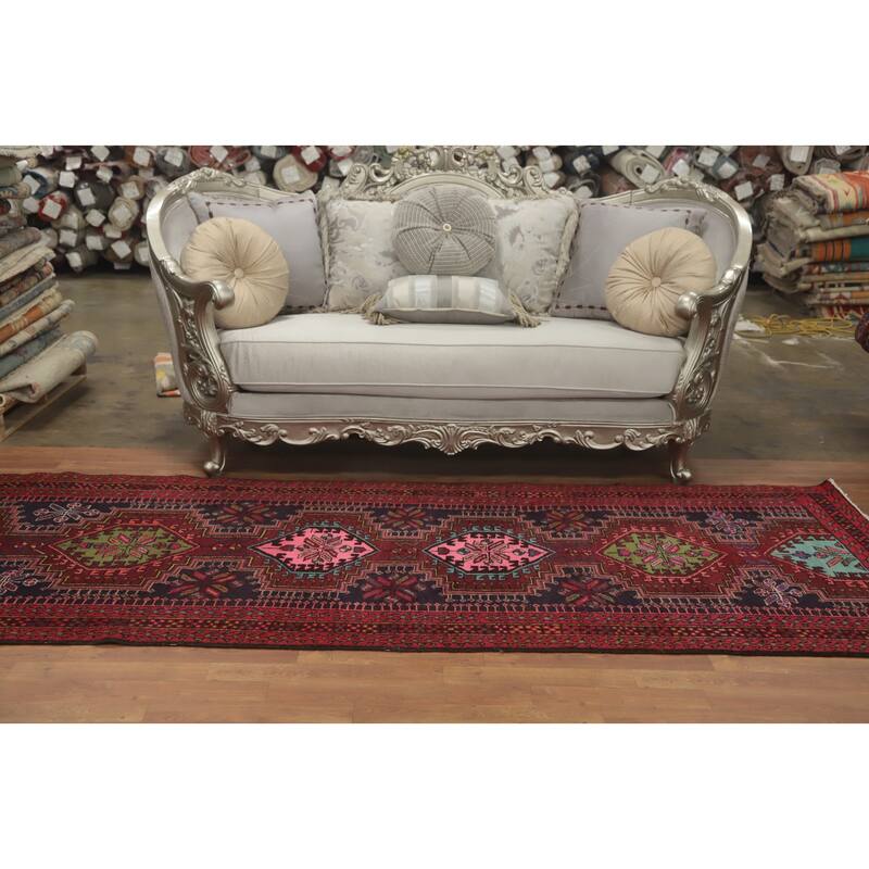 Hand Knotted Oriental 100% Wool Carpet Traditional Tribal Red Gharajeh Runner Rug - 10' 3'' X 3' 11''