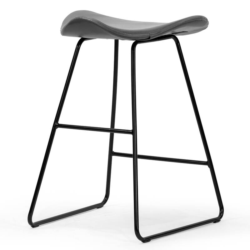 Set of 2 Aoi Grey Faux Leather Backless Counter Stool with Black Metal Legs