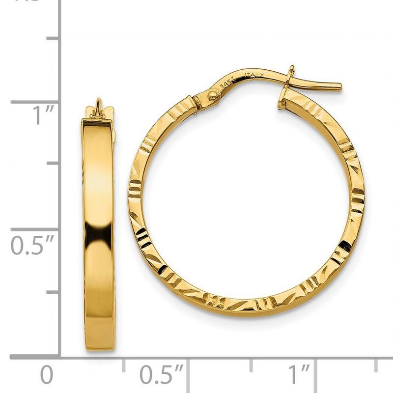 Curata 14k Yellow Gold Sparkle Cut Edge Polished Hoop Earrings - 26.75x25mm