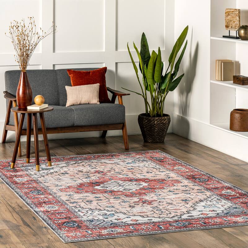 Nuloom Melanie SpinClean Transitional Medallion Machine Washable Area Rug - 3' x 5' - Brick - Rectangle