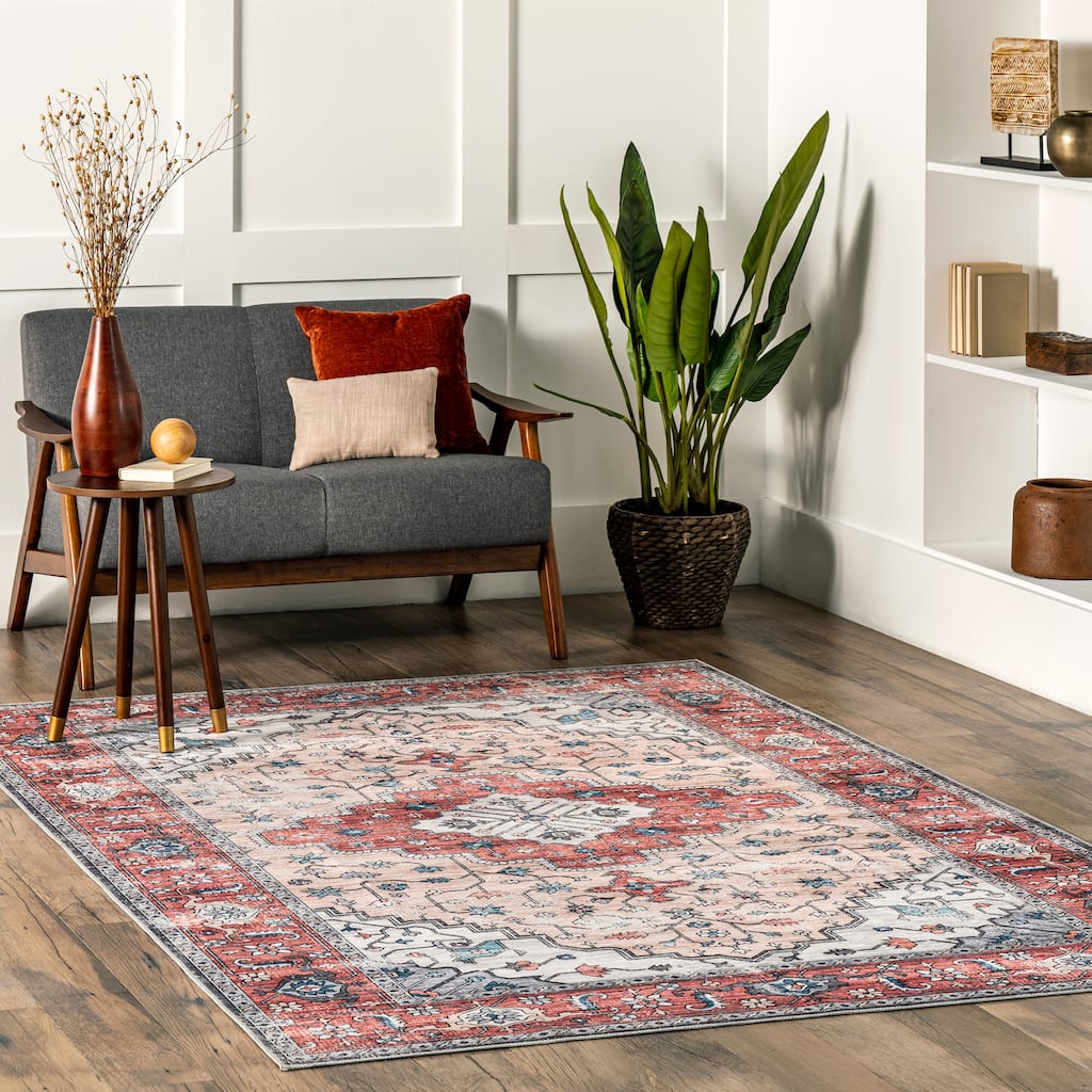 Nuloom Melanie SpinClean Transitional Medallion Machine Washable Area Rug