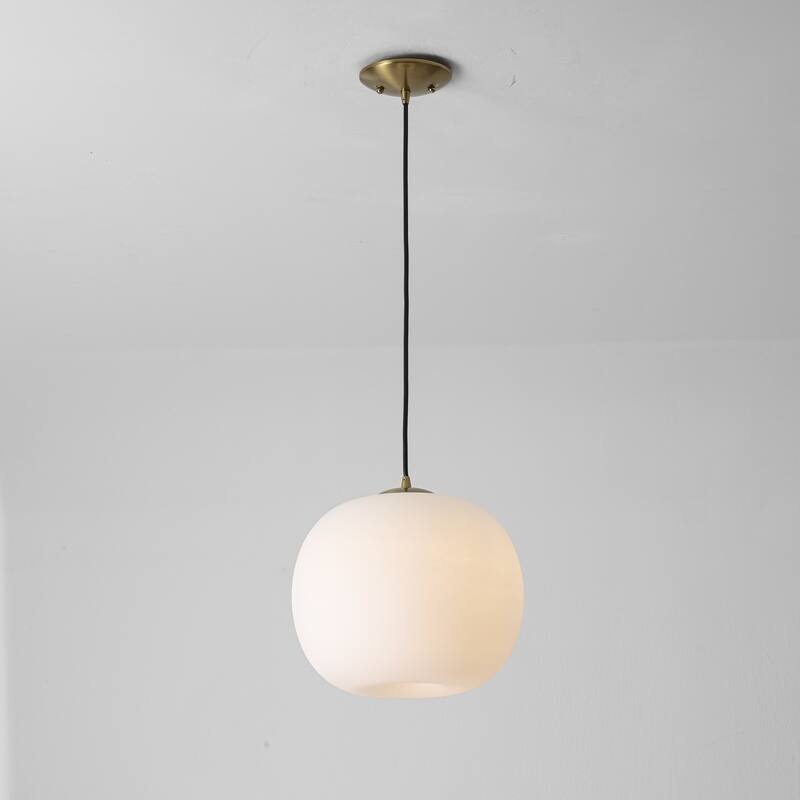 1-Light Modern Gold Hanging Pendant Light with Opal Glass Globe Lamp Shade for Kitchen Island, Bedroom - Black/Gold/White - 11.8 in. W x 10.6 in. H x 11.8 in. D