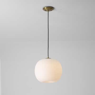 1-Light Modern Gold Hanging Pendant Light with Opal Glass Globe Lamp Shade for Kitchen Island, Bedroom