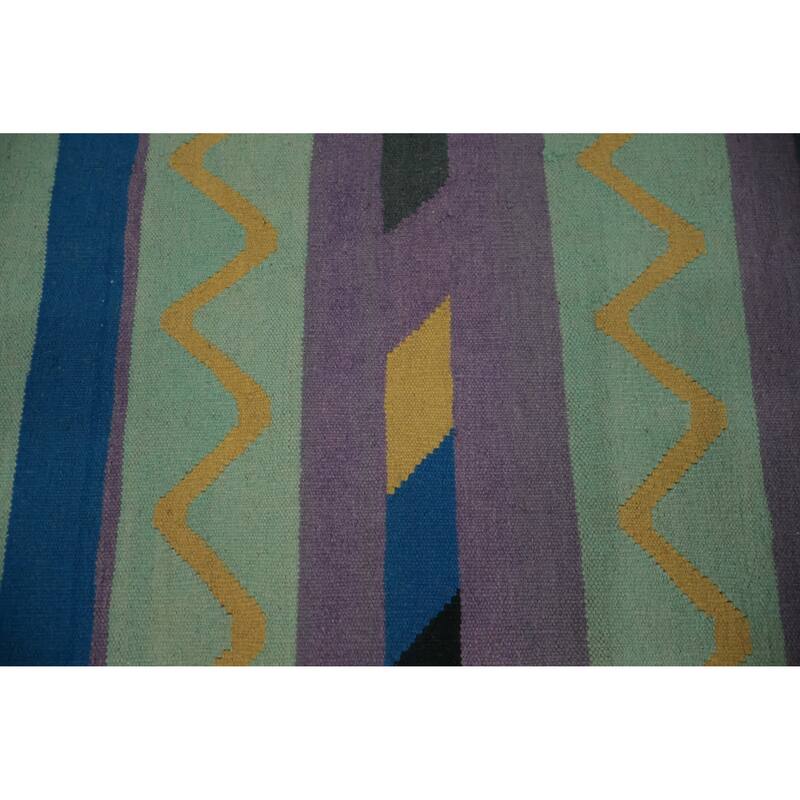 Hand Woven Oriental 100% Wool Carpet Southwestern Modern Green Kilim Area Rug - 12' 1'' X 9' 2''