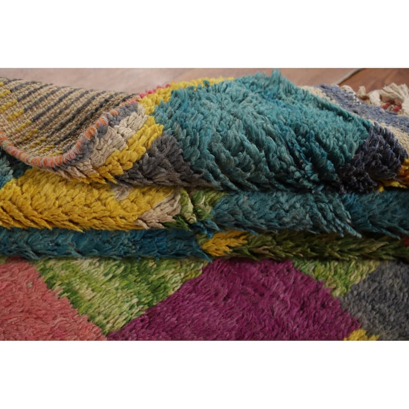 Colorful Checkered Moroccan Oriental Area Rug Handmade Wool Carpet - 6'10" x 10'6"