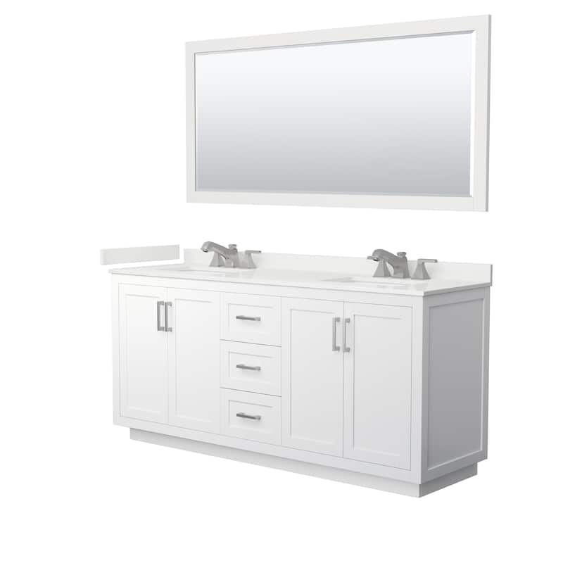 Miranda 72-inch Double Vanity, Quartz Top, 70-inch Mirror - White, Nickel Trim, White Quartz Top