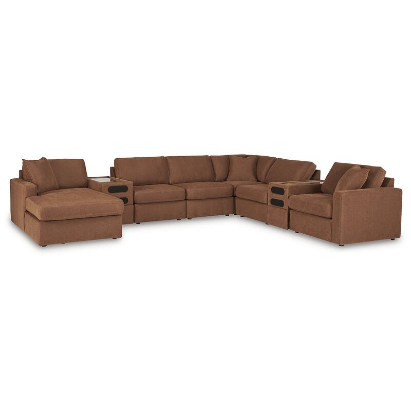Signature Design by Ashley Modmax 8-Piece Sectional with Chaise and Audio Consoles - 157" W x 124" D x 36" H - Orange - Right Facing