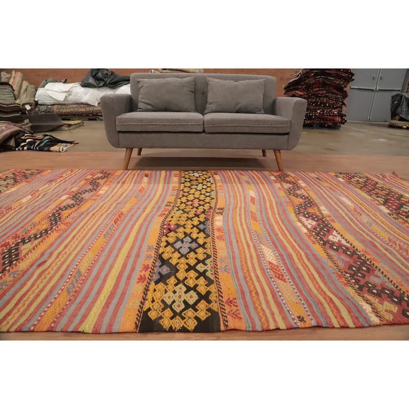 Hand Woven Oriental 100% Wool Carpet Southwestern Tribal Multi-Colored Kilim Area Rug - 11' 2'' X 5' 9''
