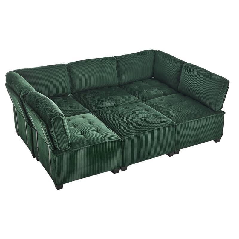 121.26" Corduroy Modular Sectional Sofa 6- Seat U Shaped Couch with Reversible Chaise and Ottoman