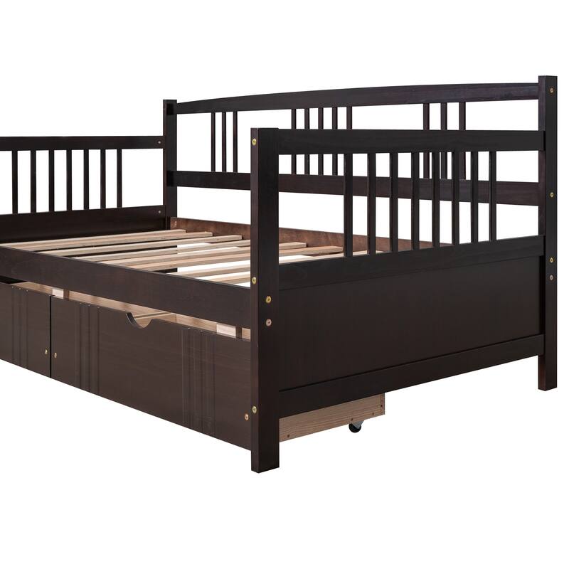 Twin Size Daybed Wood Bed with Two Drawers - Espresso