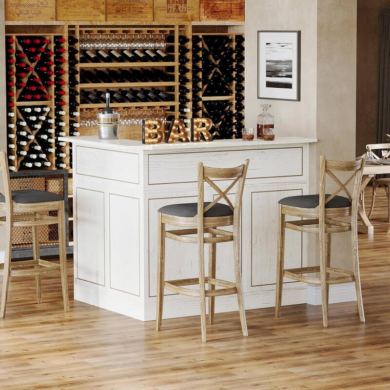 L-Shaped Home Bar Table with Stemware Racks for Home Pub