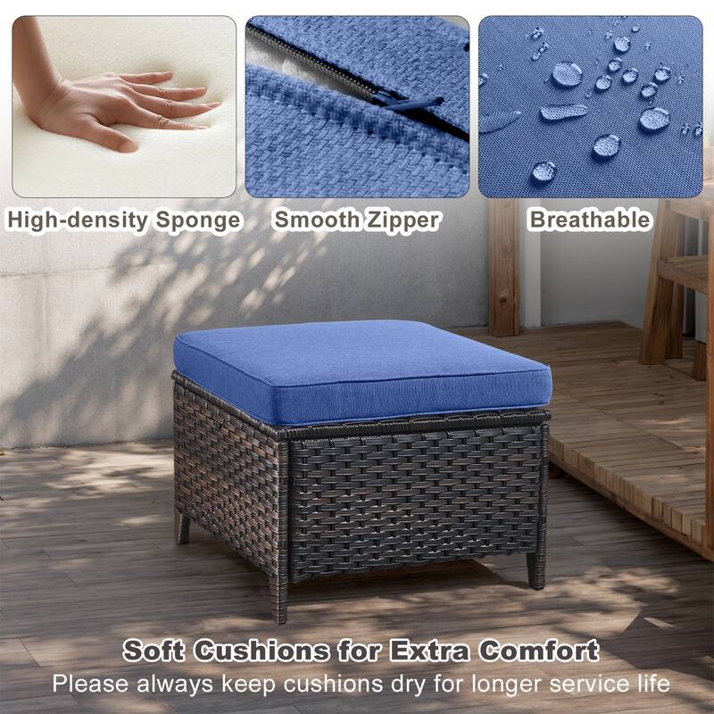 Gymojoy Patio PE Rattan Ottoman with Cushion