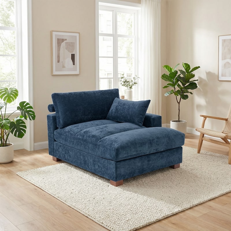 Modern Corduroy L-Shaped Sofa Chaise Lounge Couch - Blue/Right/Chenille - Right Facing