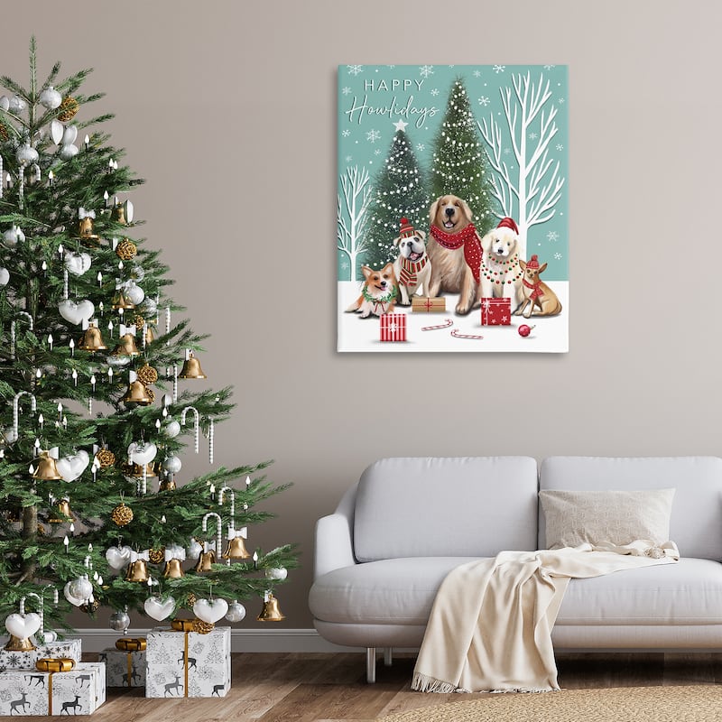 Stupell Festive Winter Dogs Scene Canvas Wall Art Design By Elizabeth Tyndall