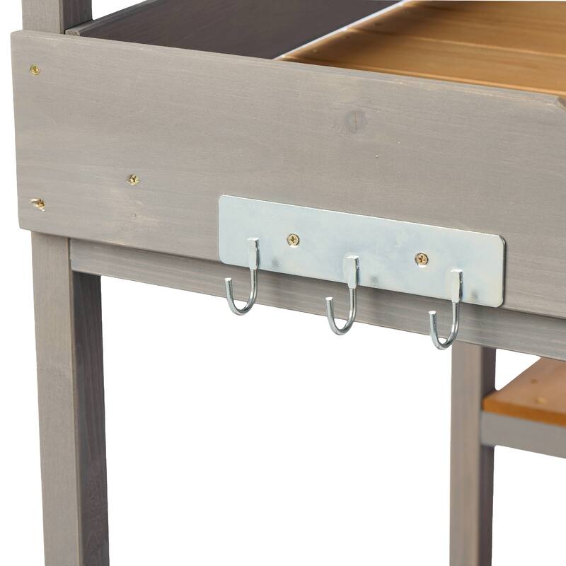 GDF Studio - Outdoor Solid Wood Potting Bench with Sink and Storage Garden Workstation