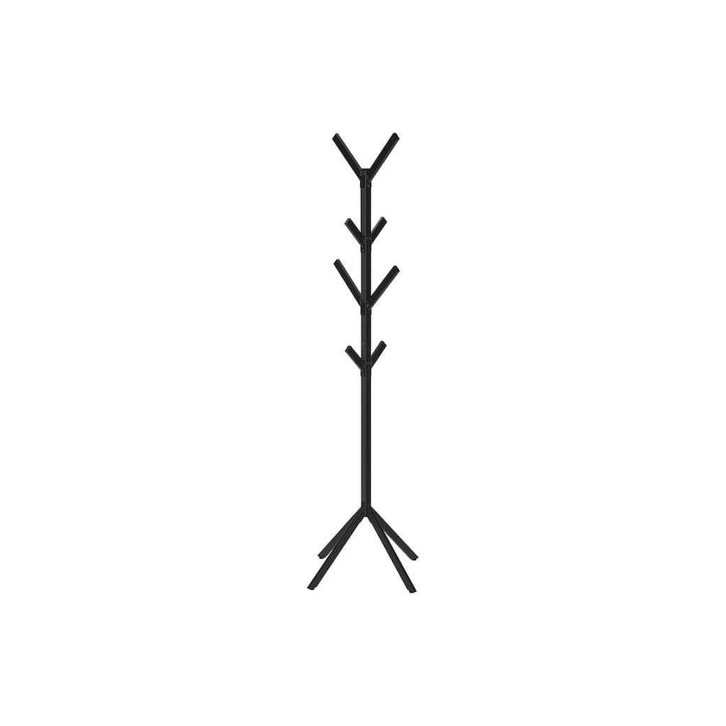 Coat Rack, Hall Tree, Free Standing, 8 Hooks, Entryway, 70"h, Bedroom, Black Metal, Contemporary, Modern