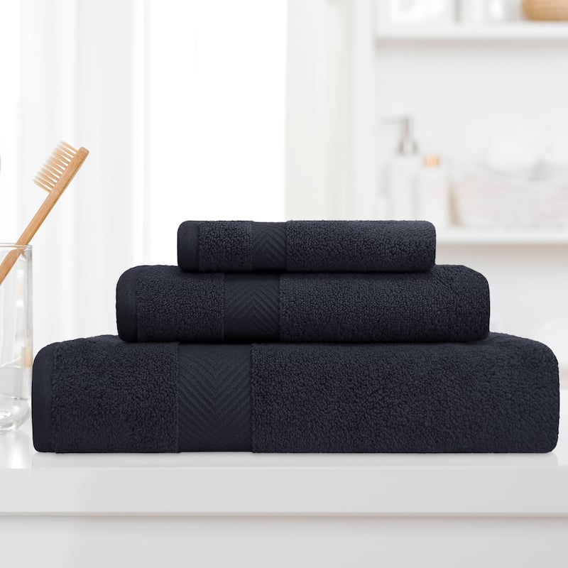 Superior Soft & Absorbent Zero Twist Cotton 3-piece Towel Set - Black
