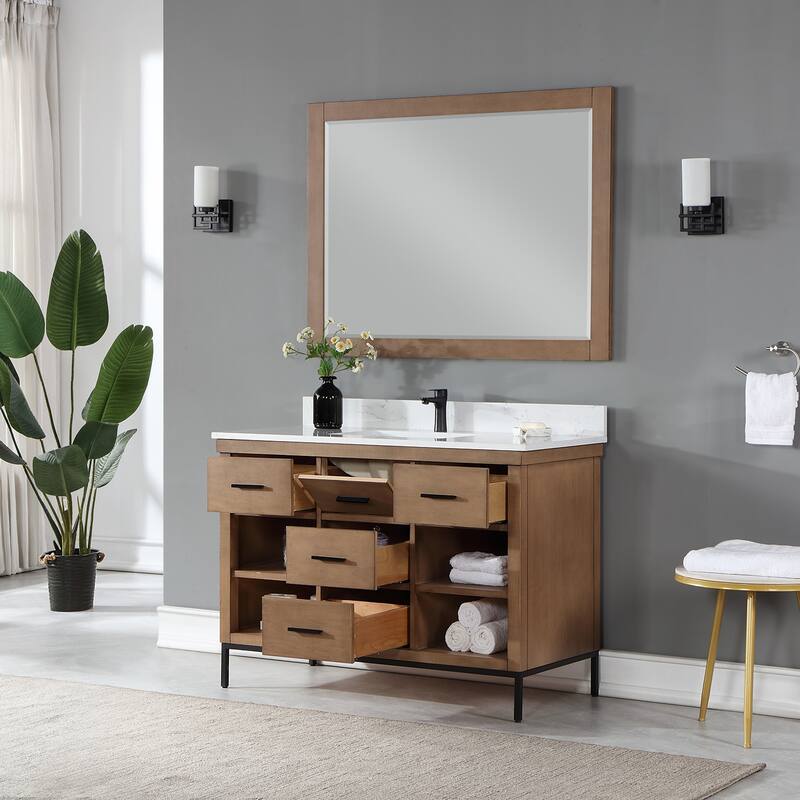Altair Kesia Bathroom Vanity with Composite Stone Countertop with Mirror