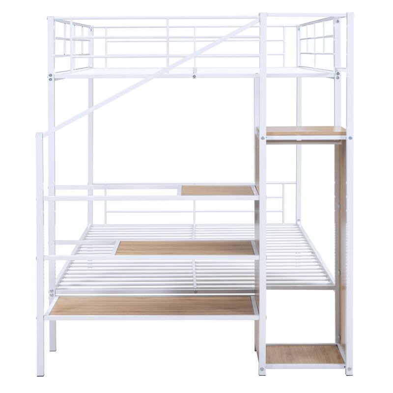 Full Over Full Metal Bunk Bed with Space-Saving Lateral Storage Ladder and Wardrobe - Modern Design