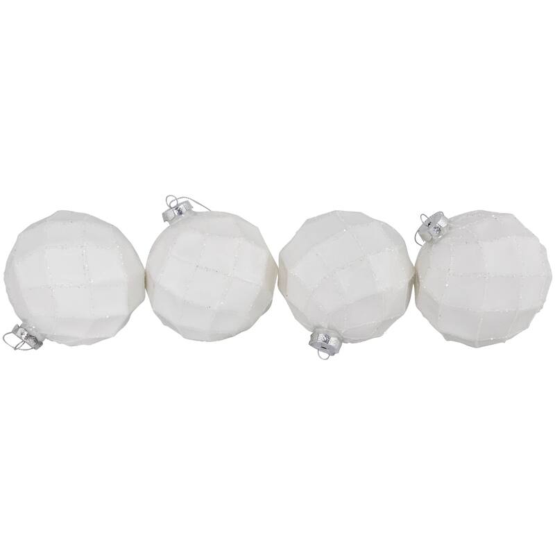 Glittered Christmas Glass Ball Ornaments - 3.75" (95mm) - White - 4ct